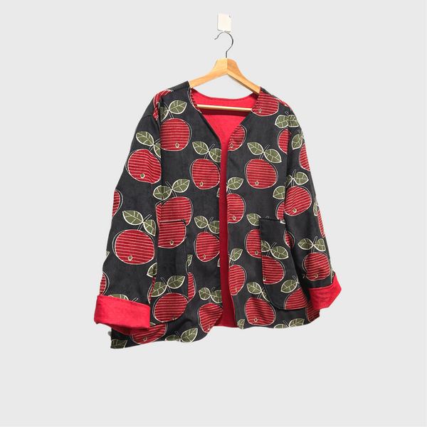 Reversible Fitted Jacket - Red Denim with Apple Corduroy (L)