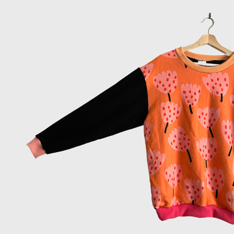 Long Sleeve top - Orange Tulips with Black (M)
