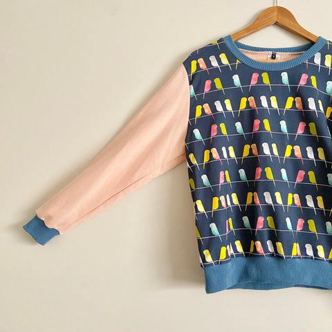 Long Sleeve top - Budgies with Apricot (M)