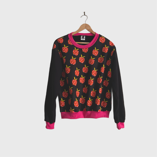 Long Sleeve top - Ruby Star Society Apples with Black French Terry (S)