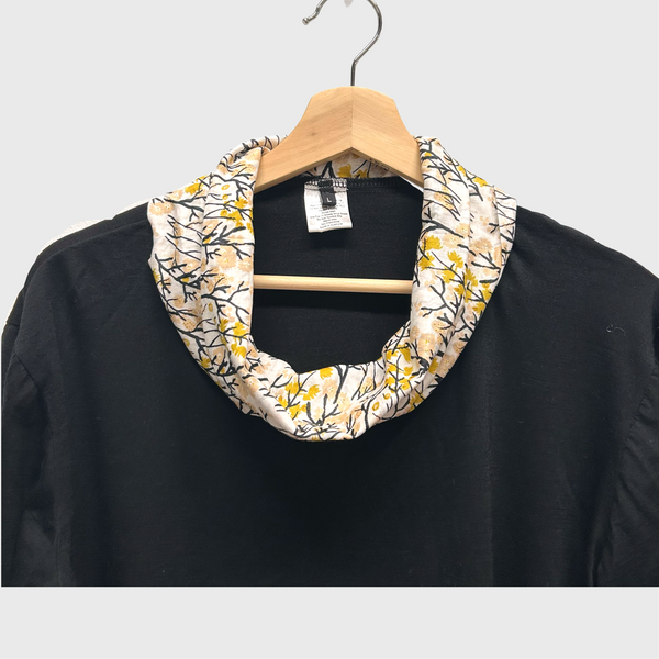 Roll neck top - Black Merino Wool with kokka Trees (L)