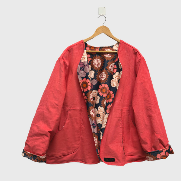 *Seconds* Reversible Fitted Jacket - Pink Corduroy with Flower Velvet (L)