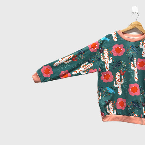 Sample Long Sleeve top - DOOPS Birdy Cacti with Apricot Ribbing (M)