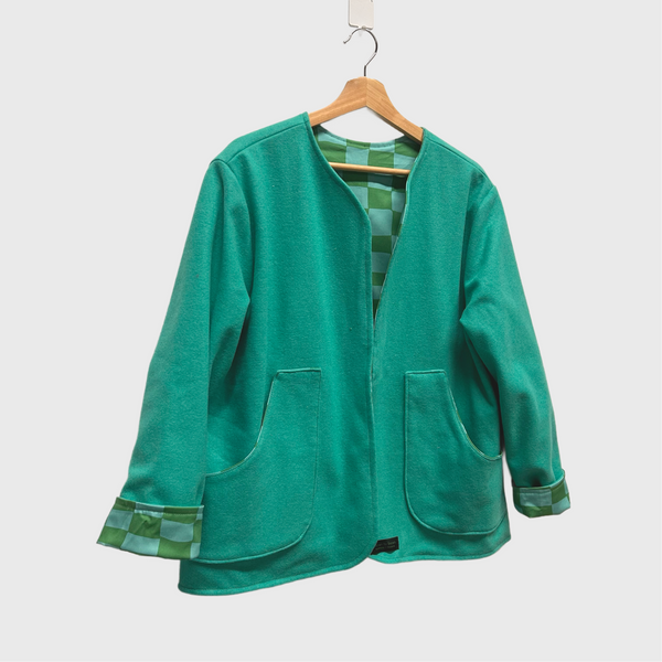 Reversible Fitted Jacket - Green Wool with Checks (L)