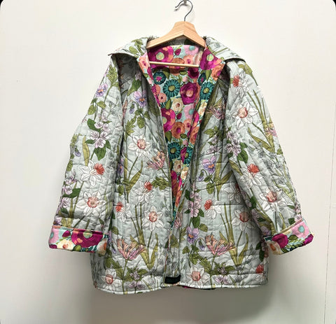 Reversible Quilted Jacket - Iris and Large Poppies