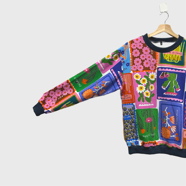 Long Sleeve top - DOOPS Succulent Love with Navy Ribbing
