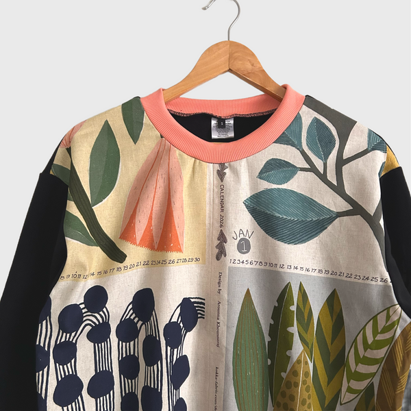 Long Sleeve top - Bookhou Calendar with Black French Terry (S)