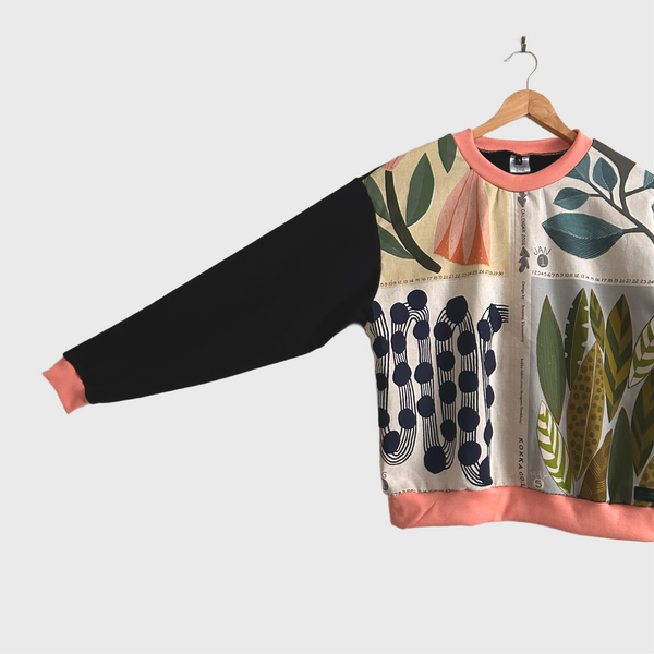 Long Sleeve top - Bookhou Calendar with Black French Terry (S)