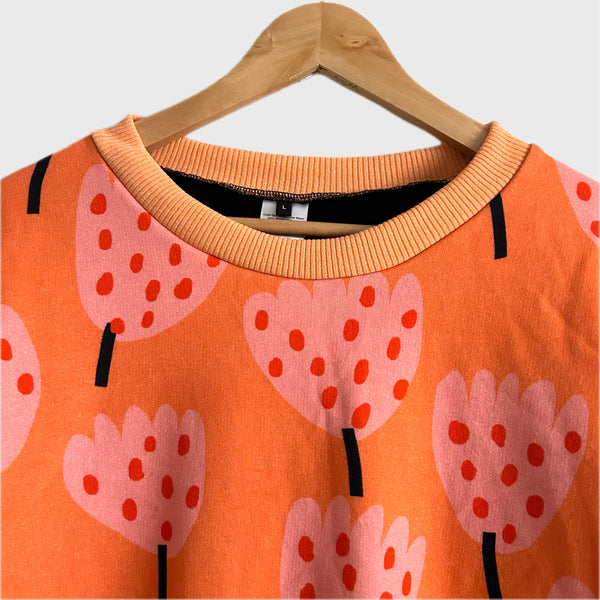 Long Sleeve top - Orange Tulips with Black (L)