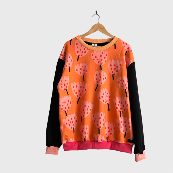 Long Sleeve top - Orange Tulips with Black (L)