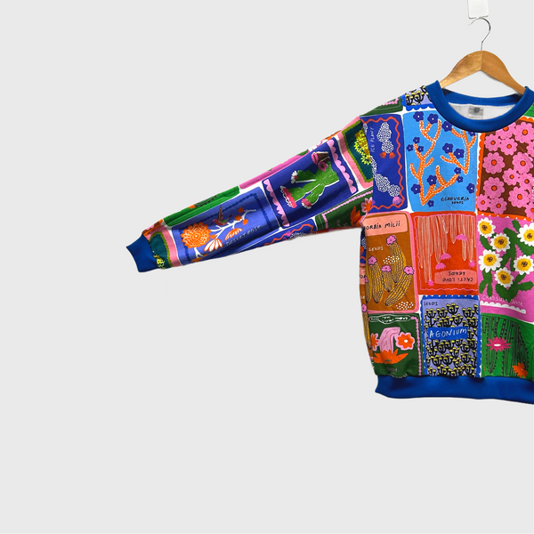 Long Sleeve top - DOOPS Succulent Love with Blue Ribbing