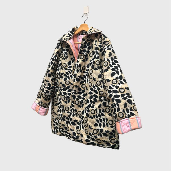 Reversible Quilted Jacket - Candy Stripes and Floral Cream
