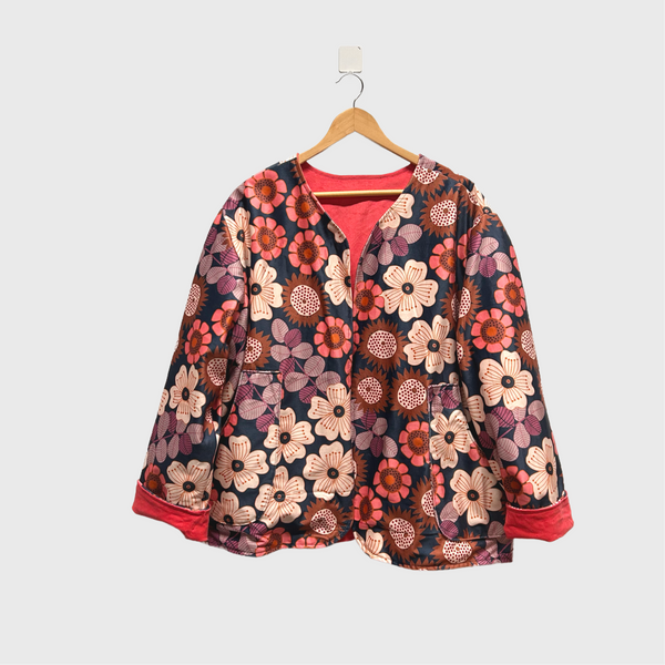 *Seconds* Reversible Fitted Jacket - Pink Corduroy with Flower Velvet (L)
