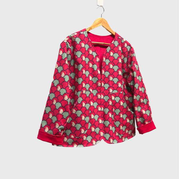 Reversible Fitted Jacket - Pink Corduroy with echino Birds (M)