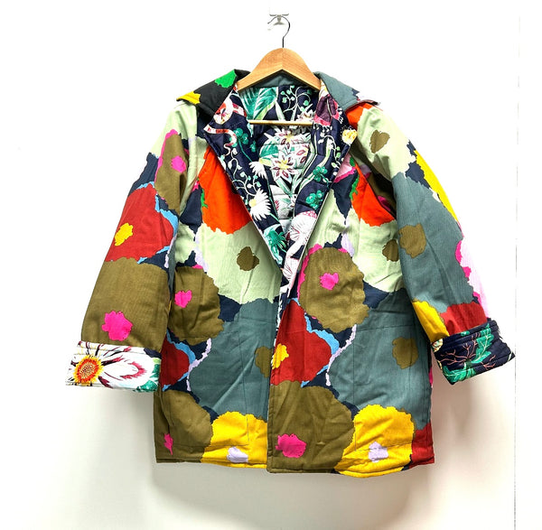 Reversible Quilted Jacket - Navy Velvet and Bold Flowers