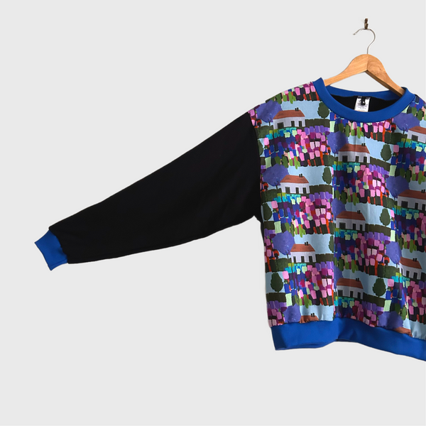 Long Sleeve top - Toowoomba with Black French Terry (M)