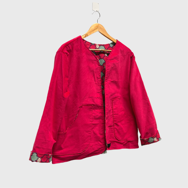 Reversible Fitted Jacket - Pink Corduroy with echino Birds (M)