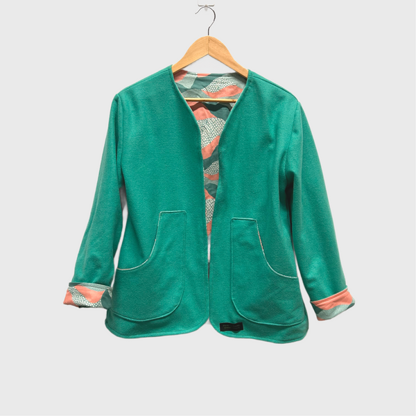 Reversible Fitted Jacket - Green wool with Reimagined Landscapes (S)