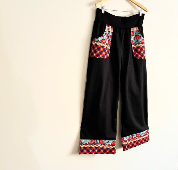 Wide Legged Pants - Black with kokka bands (XL)