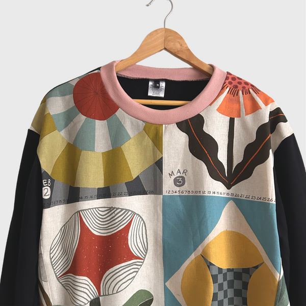 Long Sleeve top - Bookhou Calendar with Black French Terry (M)
