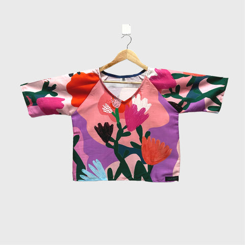 Short sleeve v neck top - DOOPS Garden (S)