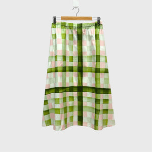 Mid length Skirt -  Green and Pink Gingham (L)