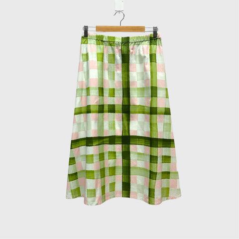 Mid length Skirt -  Green and Pink Gingham (L)