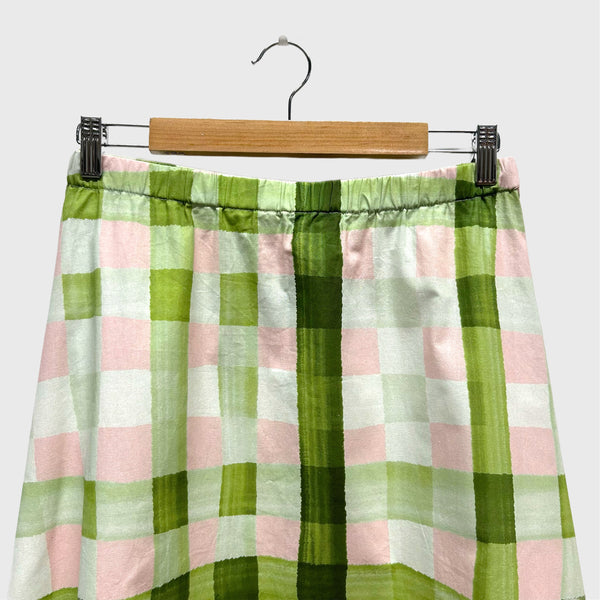 Mid length Skirt -  Green and Pink Gingham (L)
