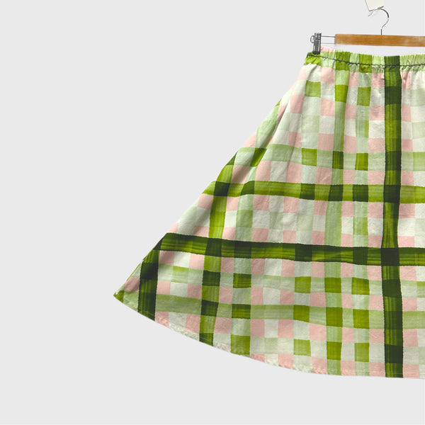 Mid length Skirt -  Green and Pink Gingham (L)