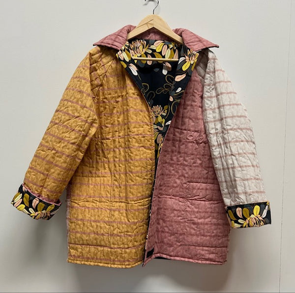 Reversible Quilted Jacket - Bold Blocks and Dark Botanicals