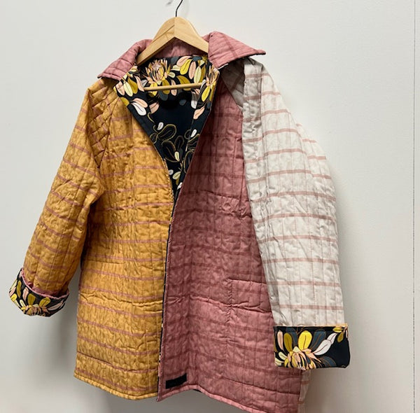 Reversible Quilted Jacket - Bold Blocks and Dark Botanicals