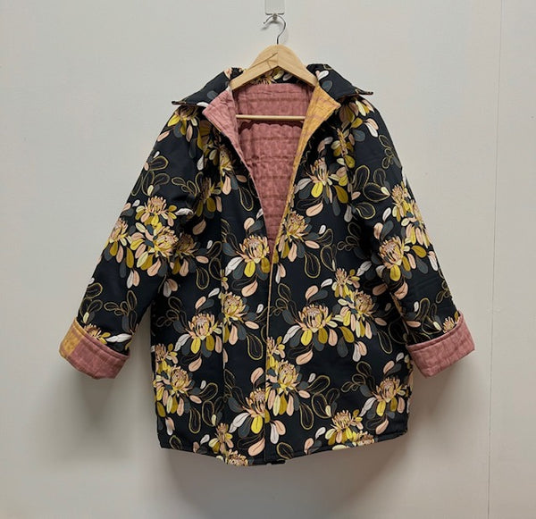 Reversible Quilted Jacket - Bold Blocks and Dark Botanicals