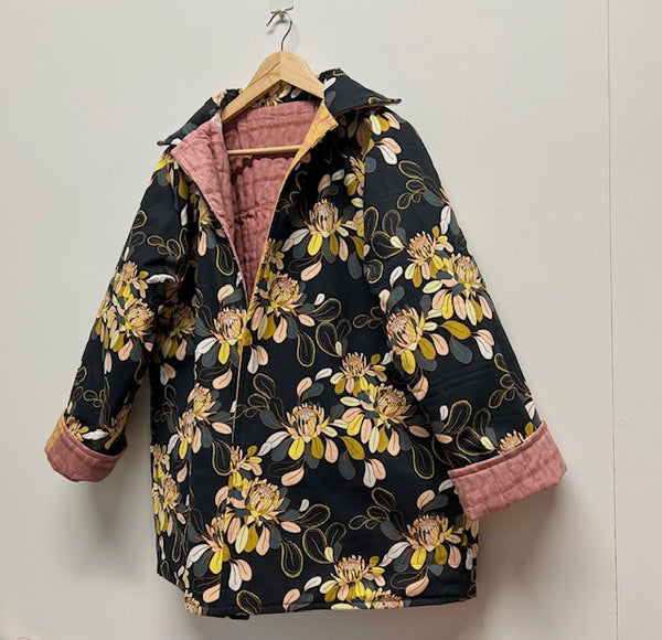 Reversible Quilted Jacket - Bold Blocks and Dark Botanicals