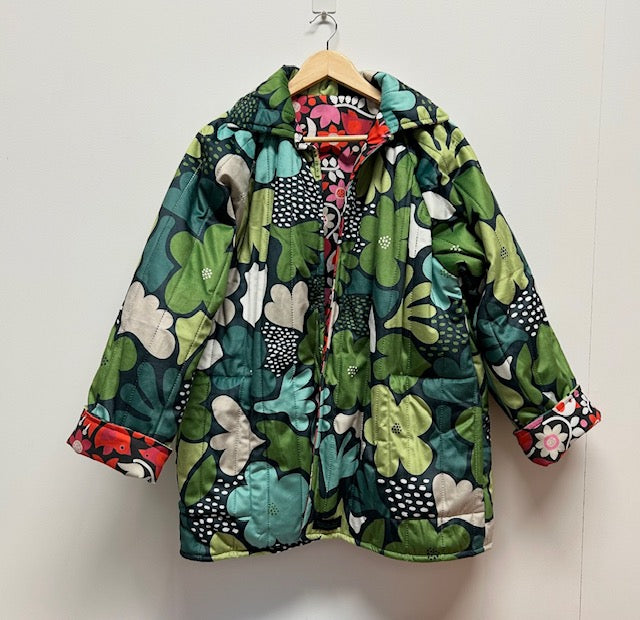 Reversible Quilted Jacket - Scandi Flowers and Red Birds
