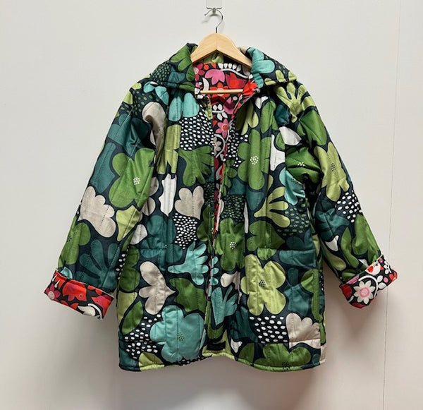 Reversible Quilted Jacket - Scandi Flowers and Red Birds