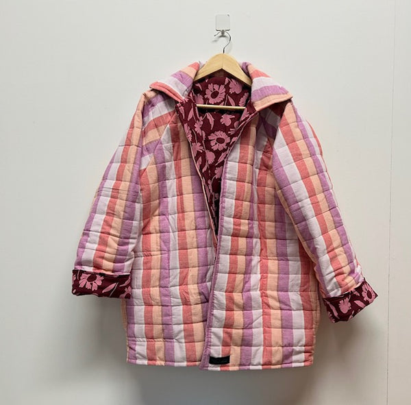 Reversible Quilted Jacket - Pink and purple Stripes and Riverbed