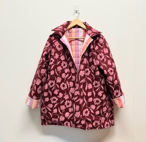 Reversible Quilted Jacket - Pink and purple Stripes and Riverbed