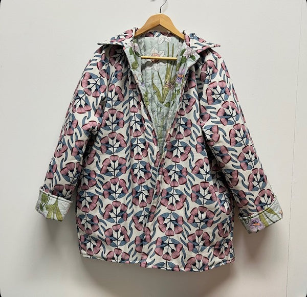 Reversible Quilted Jacket - Iris and Eucalyptus Ecru