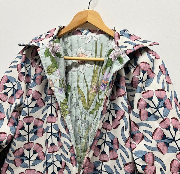 Reversible Quilted Jacket - Iris and Eucalyptus Ecru