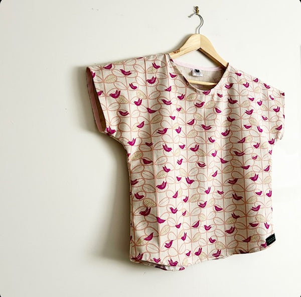 Short sleeve - Sevenberry Pink birds top (S)