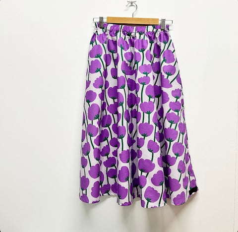Mid length Skirt - Lilac Poppies (M)