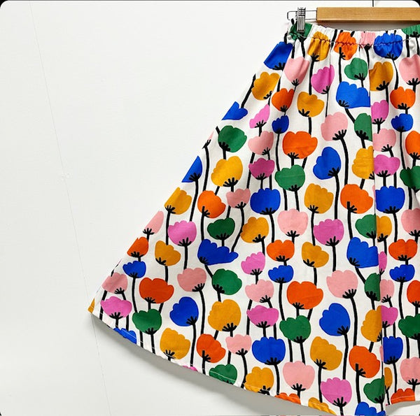 Mid length Skirt - Colourful Poppies (M)