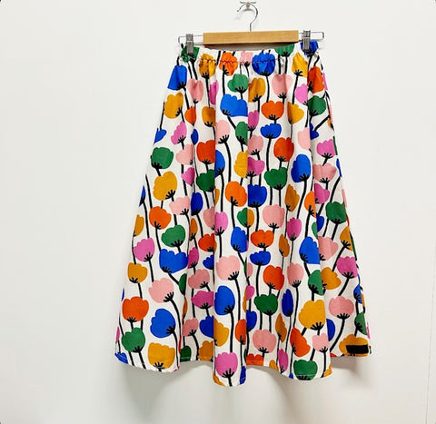 Mid length Skirt - Colourful Poppies (S)