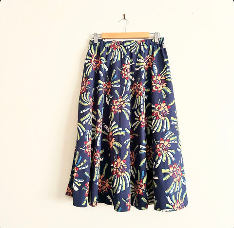 Mid length Skirt - Navy Palms (L)