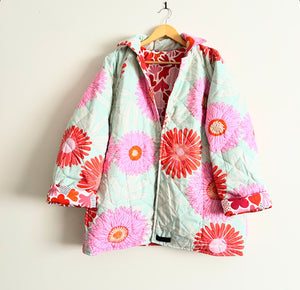 Reversible Quilted Jacket - Aqua Daisy and Red Flowers