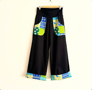 Wide Legged Pants - Black with Kokka Squares (M)