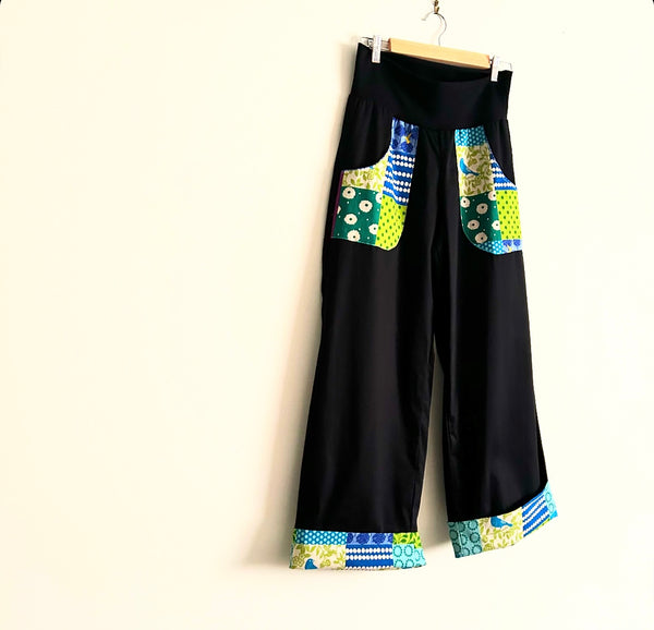 Wide Legged Pants - Black with Kokka Squares (M)