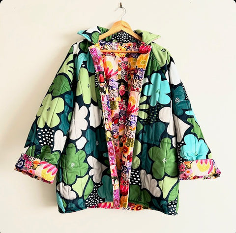 Reversible Quilted Jacket - Scandi Flowers and Patchwork Flowers