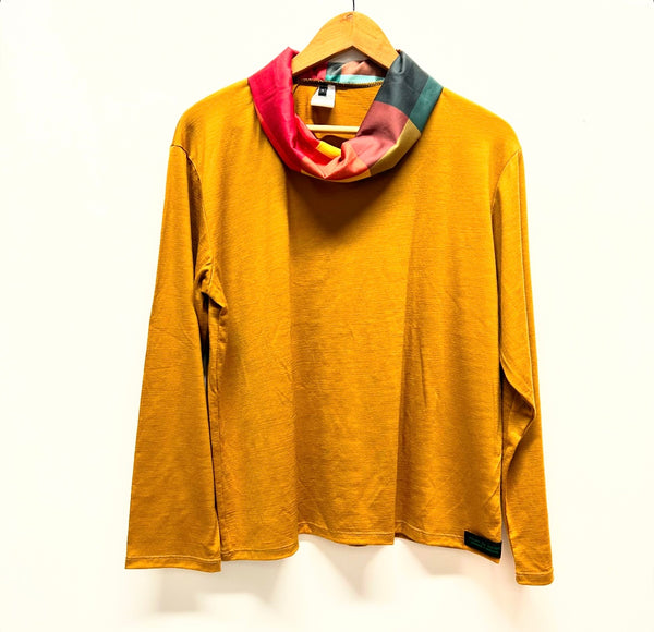 Roll neck top - Mustard with Large Checks (L)