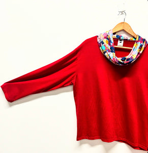 *Seconds* Roll neck top - Chilli Pepper Red with Colour Explosion (XL)